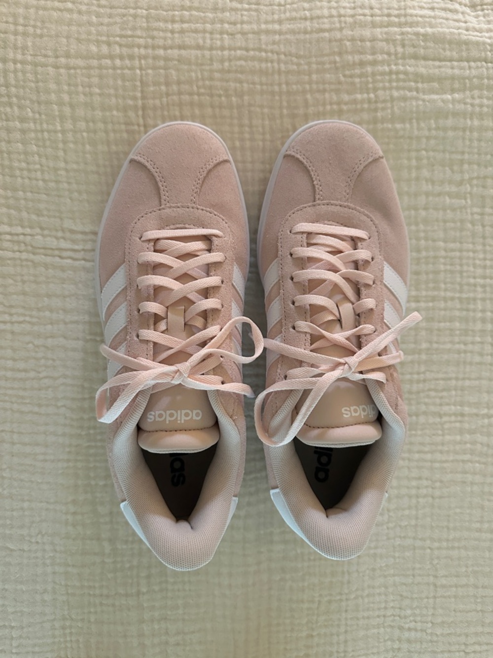 adidas Women’s Light Pink Suede Classic Sneakers with White Stripes